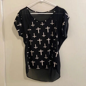 Annabelle black top size Medium crosses sheer